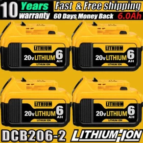 Pack 6.0Ah Battery replacement For DeWalt Lithium Ion 20 Volt DCB206-2 DCB200
