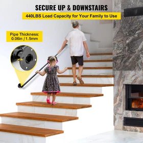 VEVOR Pipe Stair Handrail, 6FT Staircase Handrail, 440LBS Load Capacity Carbon S