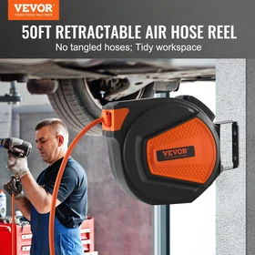 VEVOR Retractable Air Hose Reel, 3/8 IN x 50 FT Hybrid Air Hose - Max 300PSI