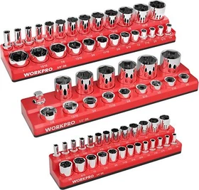 WORKPRO Magnetic Socket Organizer Storage Holder Tray 1/4"/3/8"/1/2" SAE/Metric