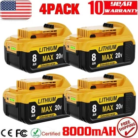 4Pack Lithium Ion Battery For DeWalt 20V 20 Volt Max 8.0AH DCB205 DCB206 DCB200