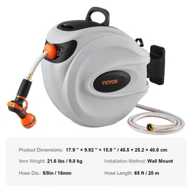 VEVOR Retractable Hose Reel, Summervibes, Max 130 FT / 115 FT / 100FT / 65FT / 8