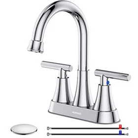 Bathroom Faucets for Sink 3 Hole, Hurran 4 inch Brushed  Assorted Colors 