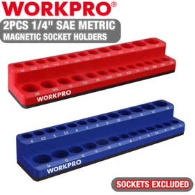 WORKPRO 2PIECES 1/2" / 1/4" Magnetic Socket Organizer Set Tool Cart SAE & Metric