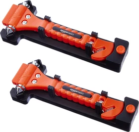 Amazon Basics Emergency Seat Belt Cutter and Window Hammer 2-Pack, Orange