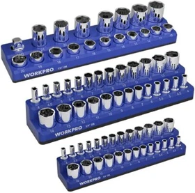 WORKPRO 3PCS Magnetic Socket Organizer Sets Socket Holder 1/4"3/8" 1/2" Red/Blue