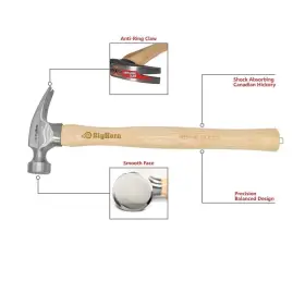 766565151266 BIG HORN Claw Hammer Hickory Straight Handle #2