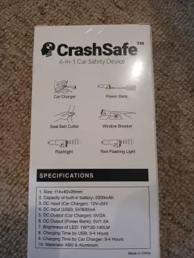 XOO1V4ZYKL CRASH SAFE Car Safety Device Emergency Window Tool #2
