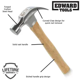 027132858125 EDWARD TOOLS Oak Claw Hammer Forged Carbon Steel #2