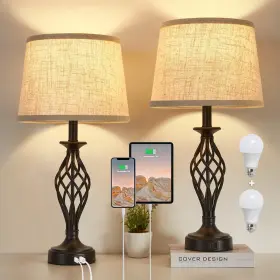 T00108 EJIAXIN Table Lamp Bedside Usb Ports Spiral Cage Set