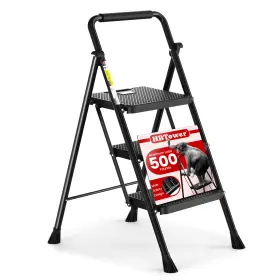 KQ0003-BK HBTOWER Folding Step Ladder Stool Steel Anti Slip