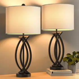 HTA81-BK HIGHTRY Table Lamps Dimmable Farmhouse Nightstand