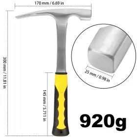 785912325303 HOZEON Brick Hammer Flat Head Steel Geologist #2