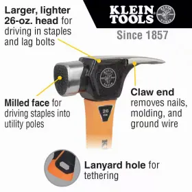 744110721232 KLEIN TOOLS Linemans Claw Milled Hammer