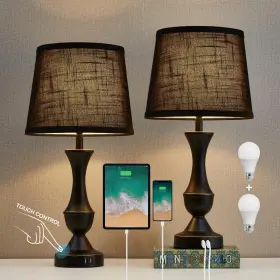 T00073 LUVKCZC Touch Table Lamps Set Tall Bedside Led Ports