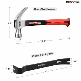936279523596 MAXPOWER Claw Hammer Flat Pry Bar Set #2