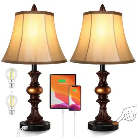 727196420565 PARTPHONER Bedside Lamps Set Dimmable Usb Ports