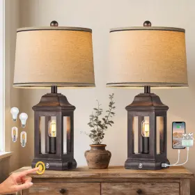 STR-DL-0221-AB PARTPHONER Table Lamps Farmhouse Touch Usb Set
