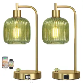 STR-DL-0208 QIMH Table Lamp Set Glass Usb Dimmable Nightstand