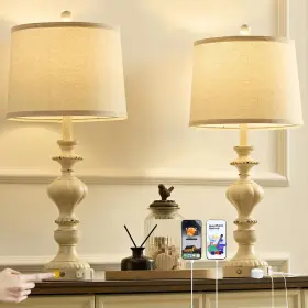 TM-T03 SAIWEYA Farmhouse Table Lamps Set Bedside Usb Ac Touch