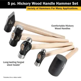802090850707 TITAN Hickory Wood Handle Hammer Set Ball Peen #2