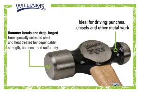 662459357267 WILLIAMS Ball Pein Hammer Hickory Handle #2