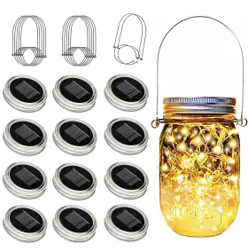 12PACK-PURPLE YEUAGO Pack Solar Mason Jar Lid Lights Led