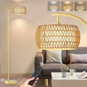 JF17076.GD-A-FBA YUSIST Arc Floor Lamp Bohemian Rattan Remote