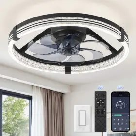 ZMF20YDBK01 ZMISHIBO Ceiling Fan Led Flush Mount Remote