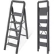 KINGRACK Aluminium 5 Step Ladder, Lightweight 5-step with handrail, Black