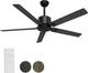 Ceiling Fan 52 Inch Matte Black 5 Blade 6 Speed Remote Control DC Motor Obabala