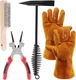 Welding Slag Removal Tool Set Chipping Hammer Wire Brush Pliers Gloves 5Pc
