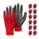KAYGO PU Coated Safety Gloves, 12 Pairs, Seamless Knit, Smooth Grip, L, Red