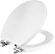 Mayfair Bennett Toilet Seat with Chrome Hinges, Slow Close Wood Seat, Secure Met