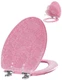 Angol Shiold Elongated Toilet Seat 19 Inch Pink Glitter Slow Close