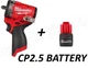 Milwaukee 2562-20 M12 Stubby 3/8" Drive Impact Wrench Bare Tool With 2.5 Battery