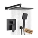 POP SANITARYWARE Matte Black Shower Faucet Set Rainfall 12 Inch Shower Head a...