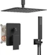 HoliSpa Ceiling Shower System Black Faucet Set 12" Rain Showerhead BLACK