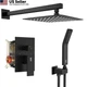 SR SUN RISE Black Square Rainfall Shower Head and Handle 10 Inch, Matte 