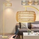Arc Floor Lamp Gold Bohemian Rattan Dimmable Remote Control Farmhouse Yusist