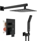 SR SUN RISE Black Square Rainfall Shower Head and Handle Set, Wall Mounted