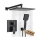 POP SANITARYWARE Matte Black Shower Faucet Set Rainfall 12 Inch Shower Head a...