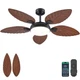 Ceiling Fan 52 Inch Tropical Palm Leaf Light Remote Dark Brown 8909 PHORUS Fans