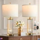 QiMH Modern Gold Table Lamps - Set of 2 Bedside Nightlights with USB & LED Bulbs