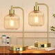 QiMH Industrial Table Lamp for Bedroom Set of 2, Clear Glass Beside Lamp with US