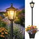 Benany 76" Solar Lamp Post Lights with Planter, Glass & Metal Street Light Ou...