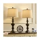 SAIWEYA 27.5" Farmhouse Table Lamps Set of 2 Bedside Lamp with USB C+A Ports ...