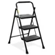 HBTOWER 3 STEP LADDER, FOLDING STEP STOOL, STURDY STEEL LADDER - BLACK