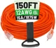Extension Cord 150 ft 12 Gauge 3 Prong Waterproof Heavy Duty Orange POWGRN Long