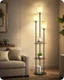 Floor Lamp 70.9 3 Light Linen Shades Rustic Brown Beige EF53LD05 GOEBLESON Foot